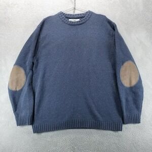 Line of Trade Sweater Mens XL Blue Fisherman Wool Pullover Elbow Patches